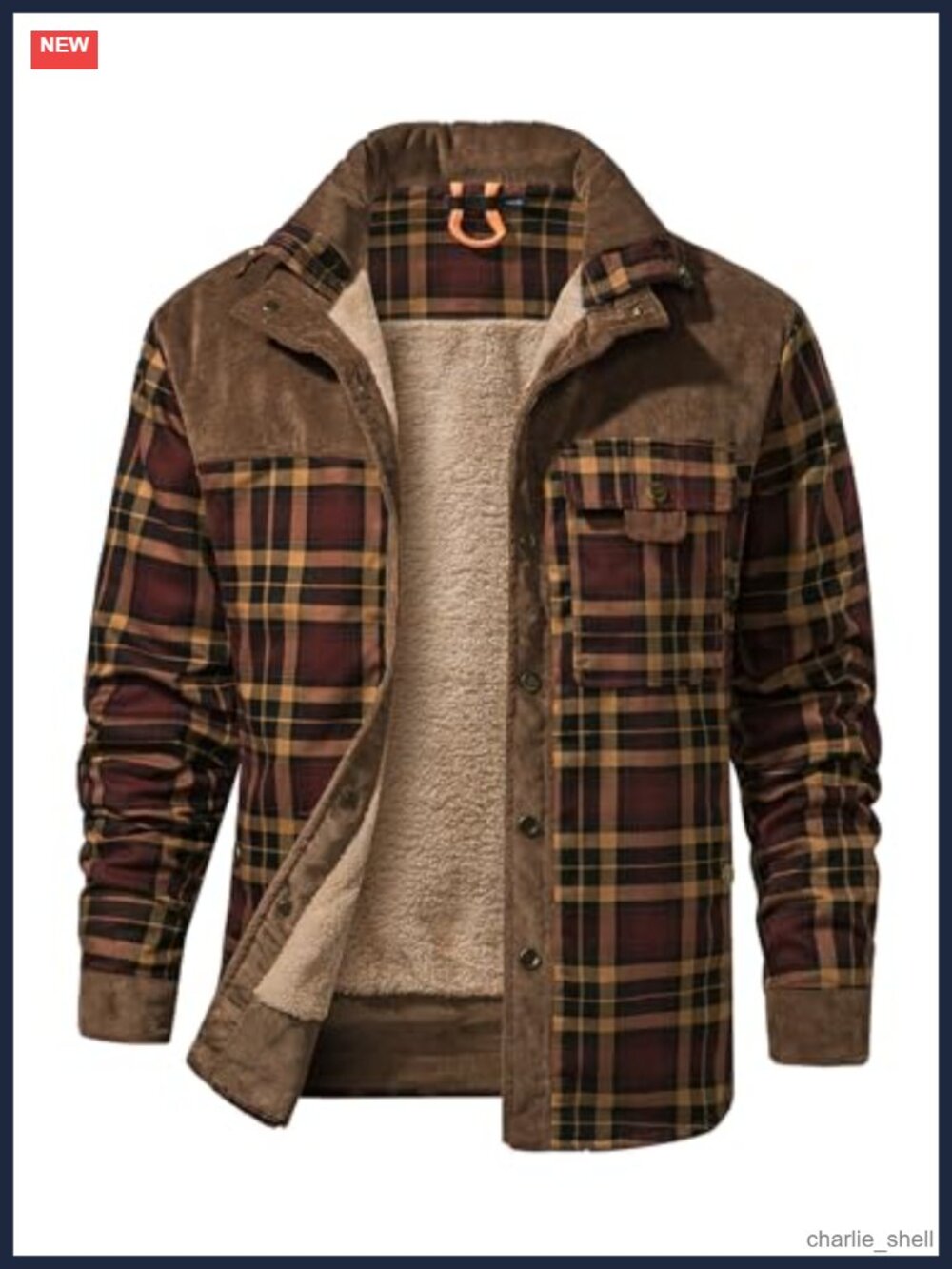 Mens Sherpa Lined Plaid Flannel Jacket Warm Winter Outdoor Shacket